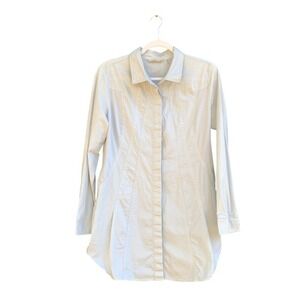 Soft Surroundings Shirt Womens Medium Blue Tunic Hidden Placket Longline‎ Seamed